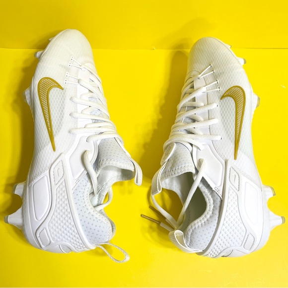 Nike Huarache 9 Elite Low LAX FG Cleats Size 10 White Metallic Gold FB1296-100 - Picture 4 of 7